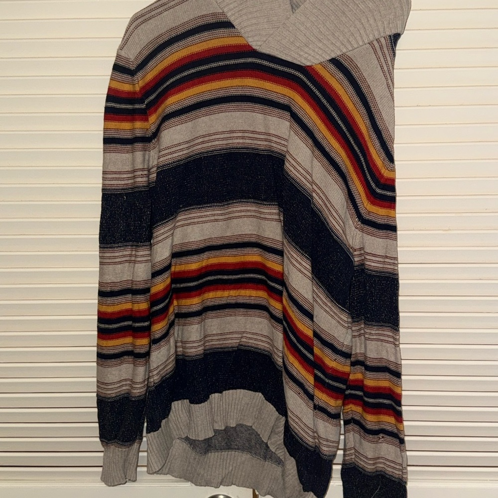 Sun + Stone Striped Knit turtle V- neck Sweater XXL